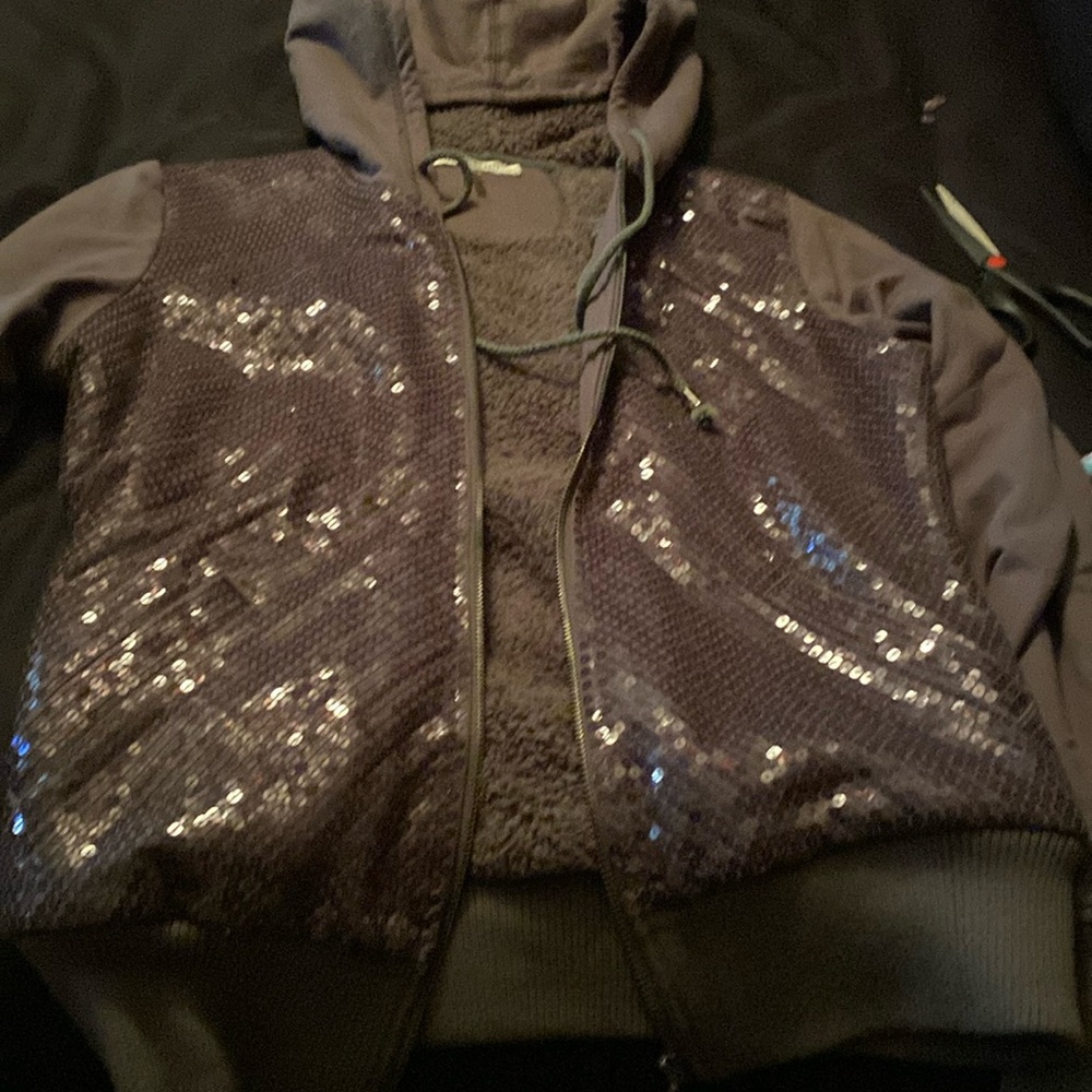 Sequin sweat jacket with fleece on inside